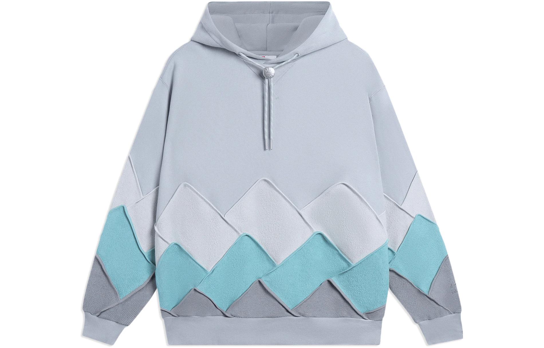Li-Ning Patchwork Embroidered Logo Pullover Hoodie Unisex - Blue AWDSC83-1