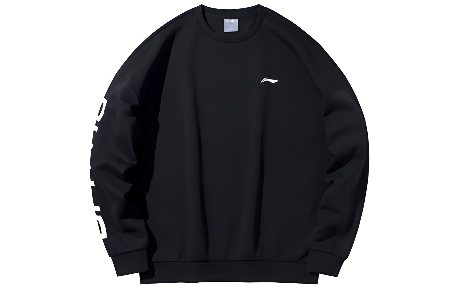 Li-Ning Ping Pong Fleece Pullover Sweatshirt Black White AWDSD23-1