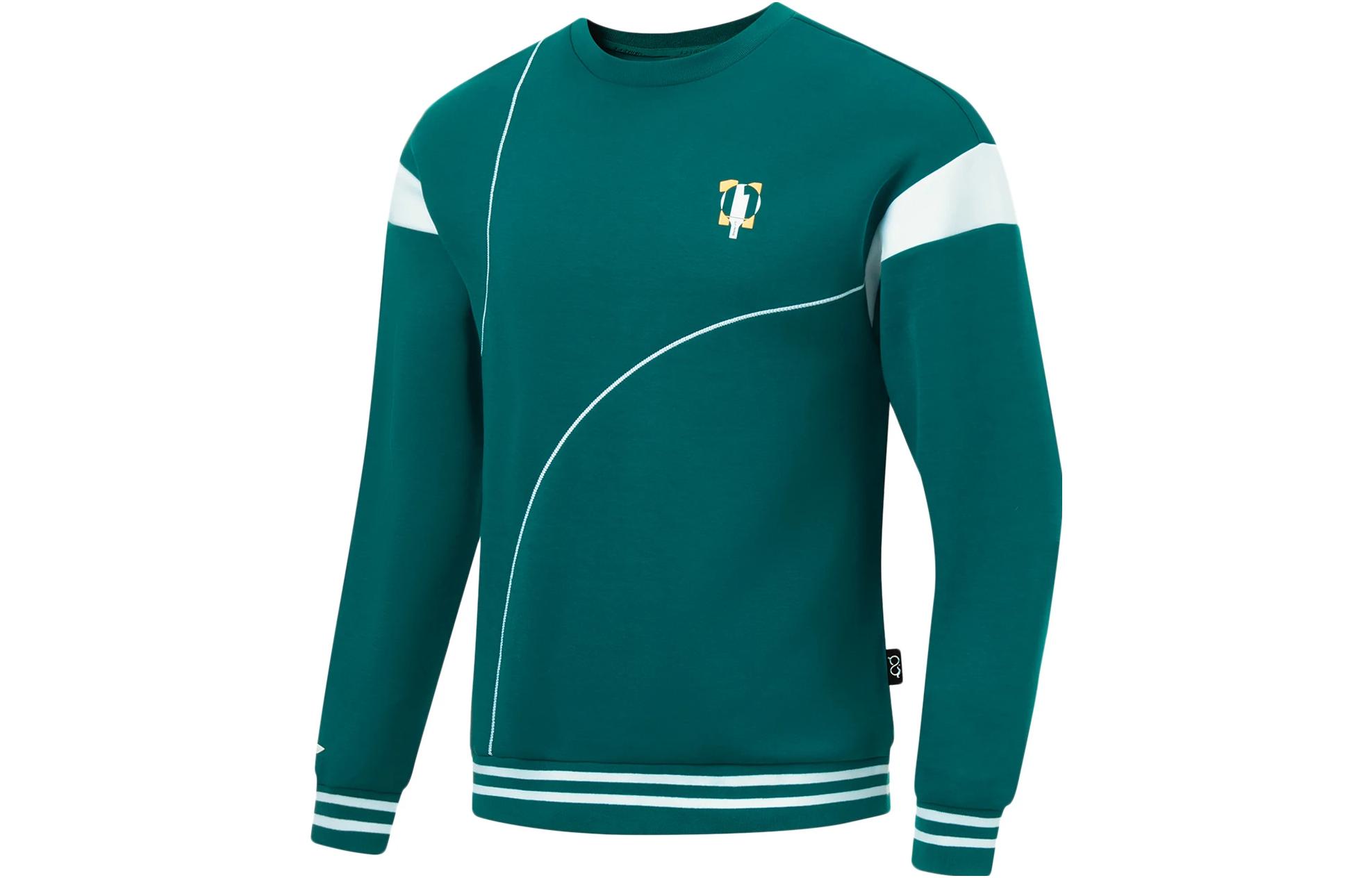 Li-Ning Ping Pong Series Colorblock Pullover Unisex Sweatshirt Deep Green AWDT649-3
