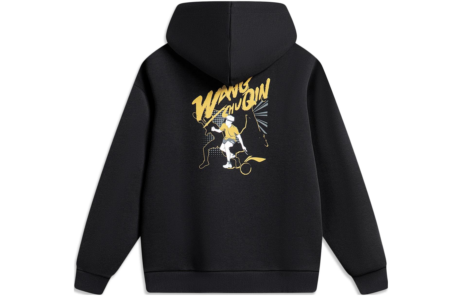 Order Li-Ning Ping Pong Series Letter Print Pullover Hoodie Unisex Black AWDTF07-1