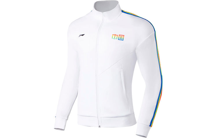 Li-Ning Ping Pong Series White Zip-Up Jacket with Logo Print Unisex AWDS311-2