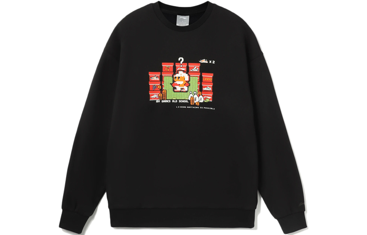 Li-Ning Pixel Print Fleece Sweatshirt Black Unisex Fashion Sportswear AWDRD72-2