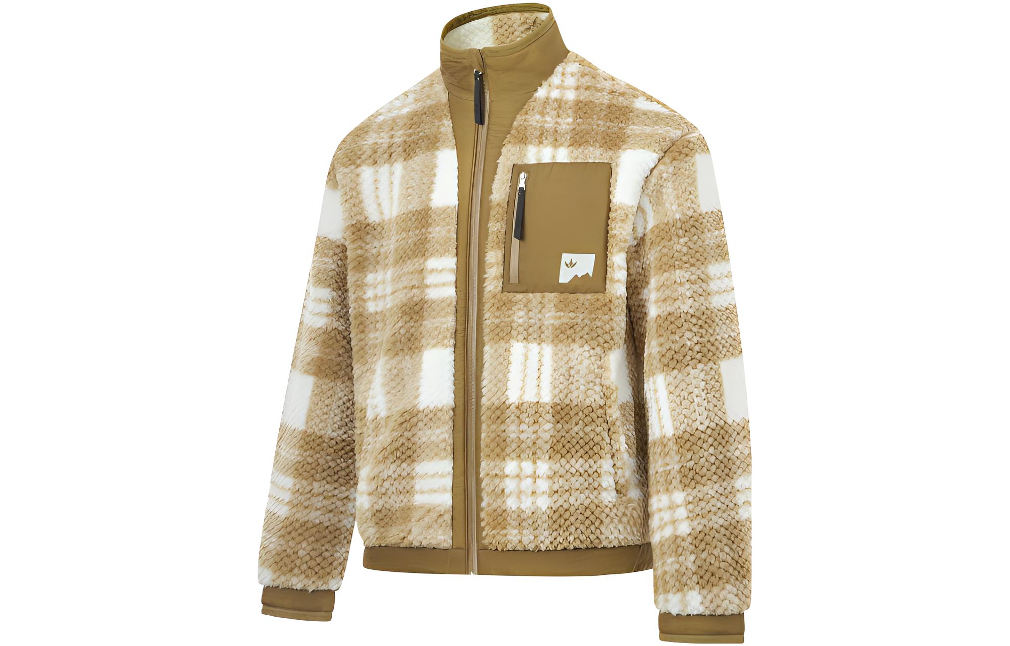 Li-Ning Plaid Knit Jacket Brown Beige Checkered Pattern AFDT601-8