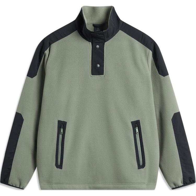 Li-Ning Polartec Fleece Pullover Sweatshirt Outdoor Green Loose Fit AWDUD07-2