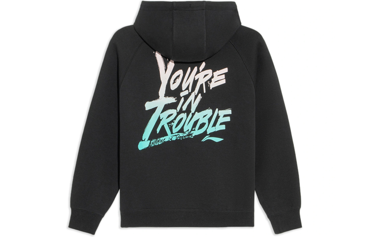 Li-Ning Pro Basketball Hoodie Black Unisex - Letter Print Pullover Long Sleeve AWDS103-1