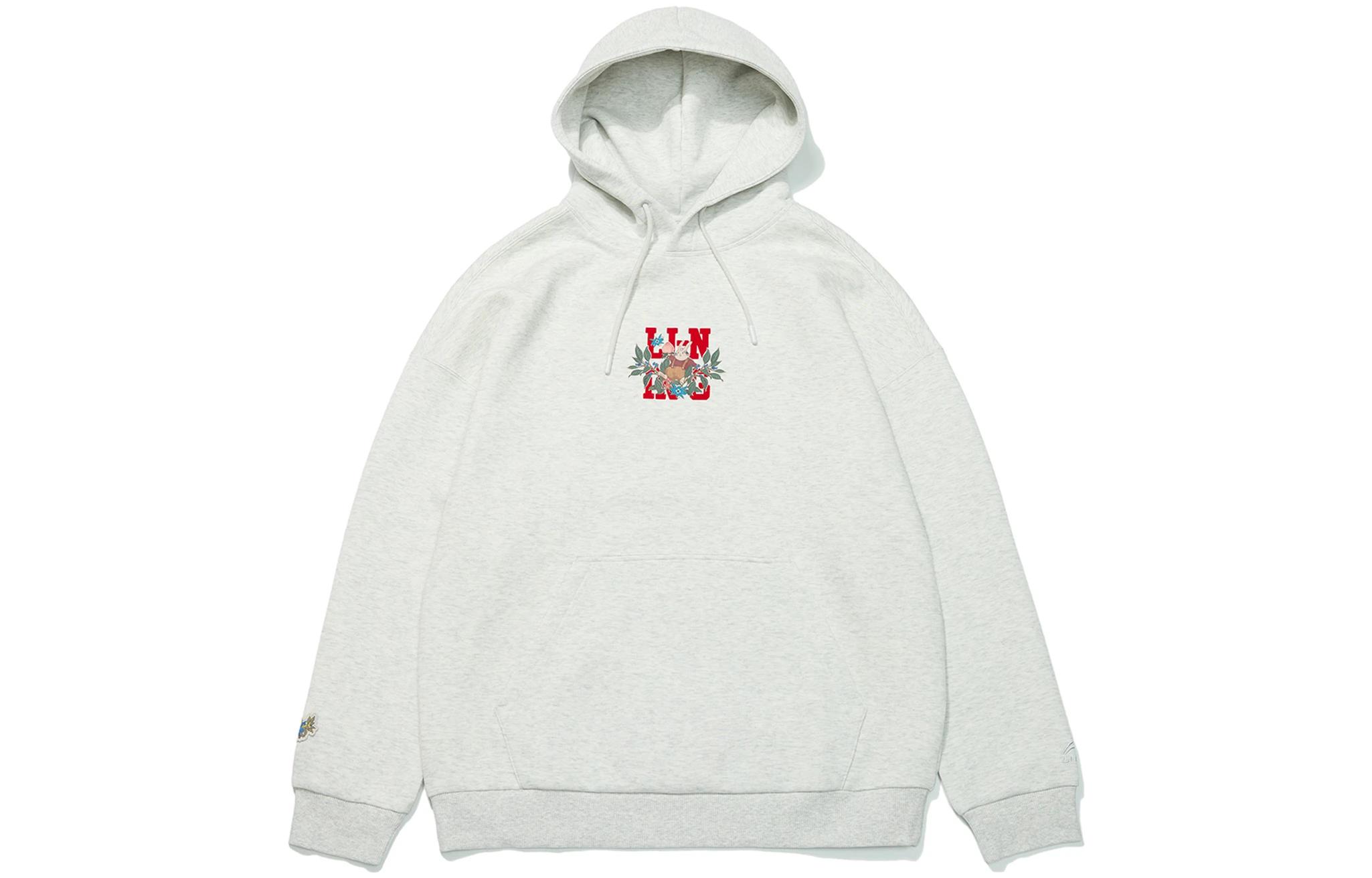 Li-Ning Prosperity Series Gray Cartoon Graphic Hoodie Unisex AWDT013-7