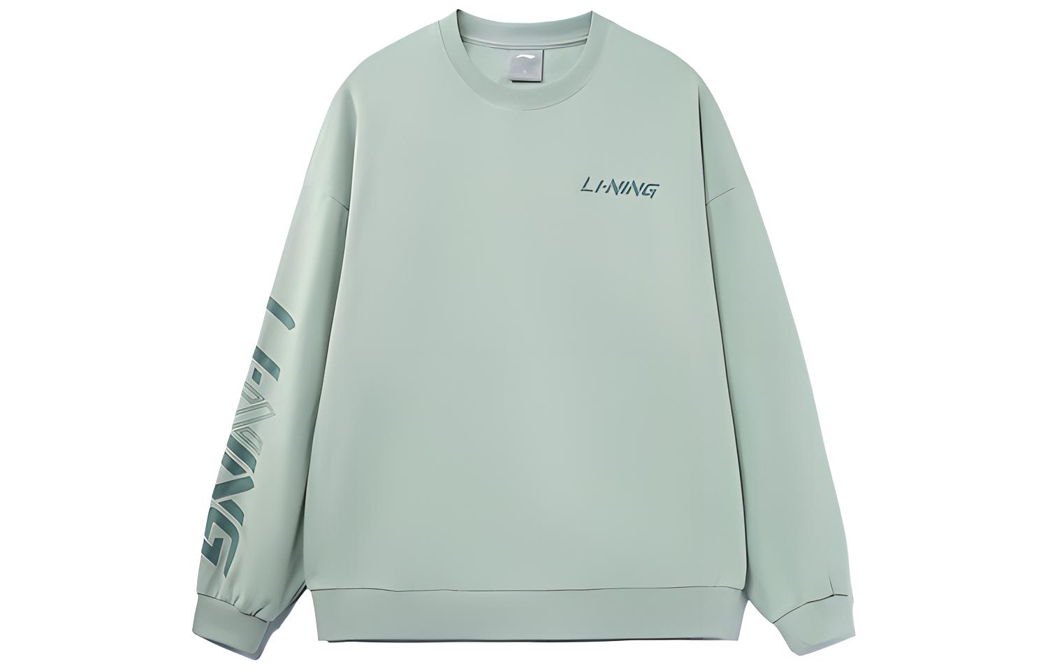 Li-Ning Pullover Casual Loose Fit Long Sleeve Sweatshirt Gray Mist Green AWDRB77-5