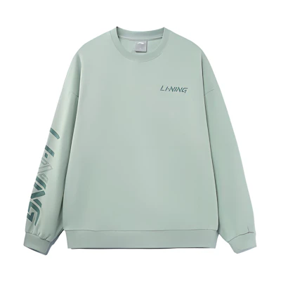Li-Ning Pullover Casual Loose Fit Long Sleeve Sweatshirt Gray Mist Green AWDRB77-5