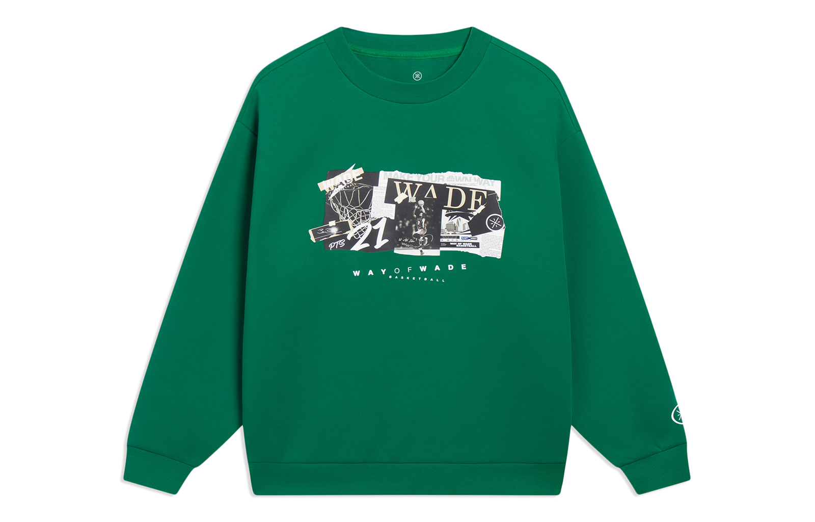 Li-Ning Pullover Letter Print Sweatshirt Long Sleeve Unisex - Pine Green AWDT147-7