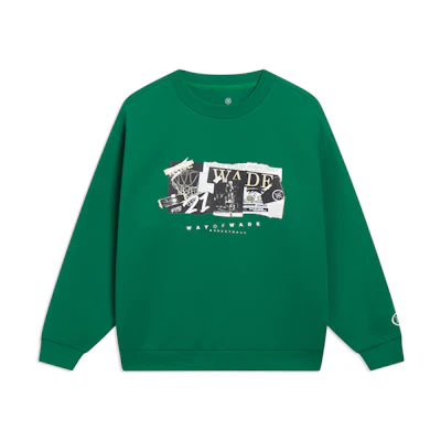 Li-Ning Pullover Letter Print Sweatshirt Long Sleeve Unisex - Pine Green AWDT147-7
