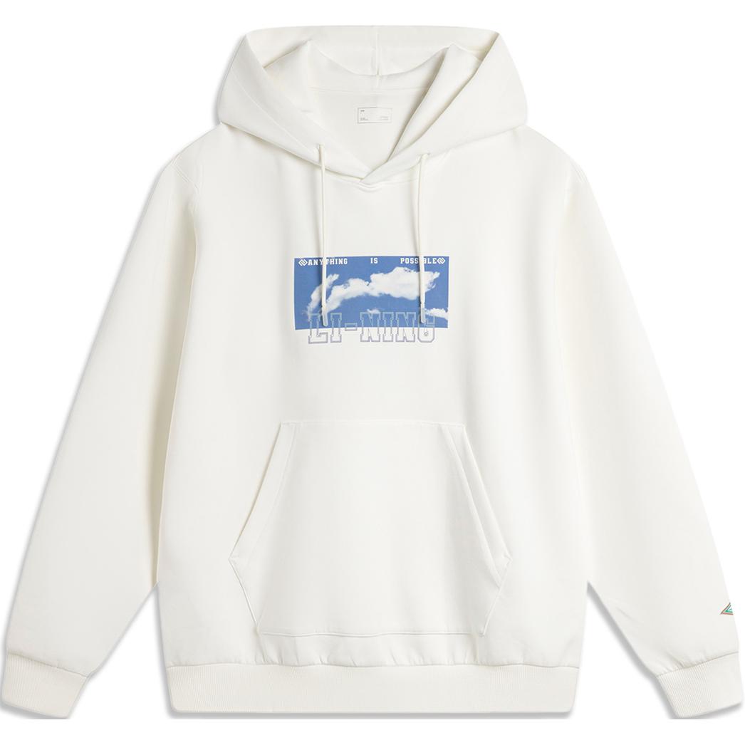 Li-Ning Pullover Loose Fit Letter Print Long Sleeve Sweatshirt Cream White AWDU617-1