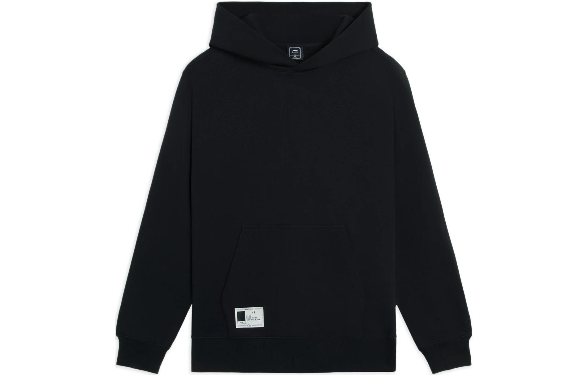 Li-Ning Pullover Sweatshirt Black - Sports Style with Logo and Front Pocket AWDSB15-1