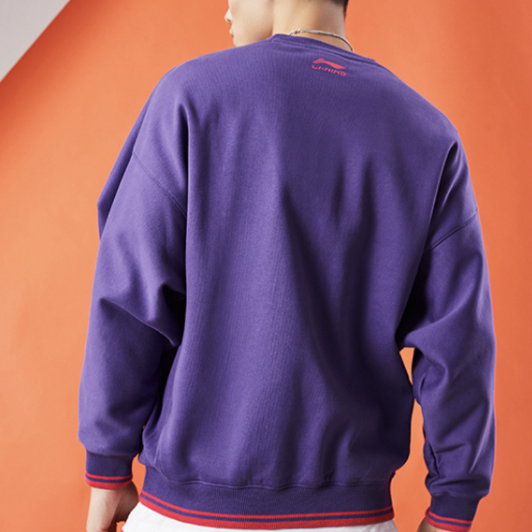 Details for Li-Ning Pullover Sweatshirt Text Logo Casual Sportswear Purple AWDQ631-4