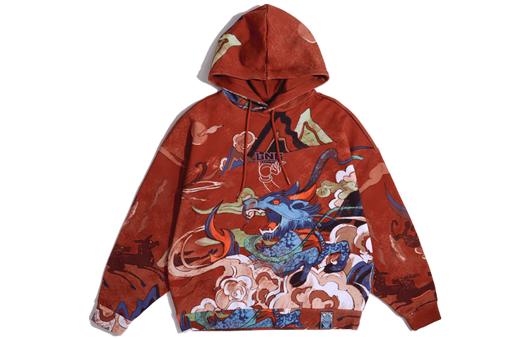 Li-Ning Qilin Cloud Hoodie Washed Pullover Unisex Red-Brown Sweatshirt AWDQ403-1