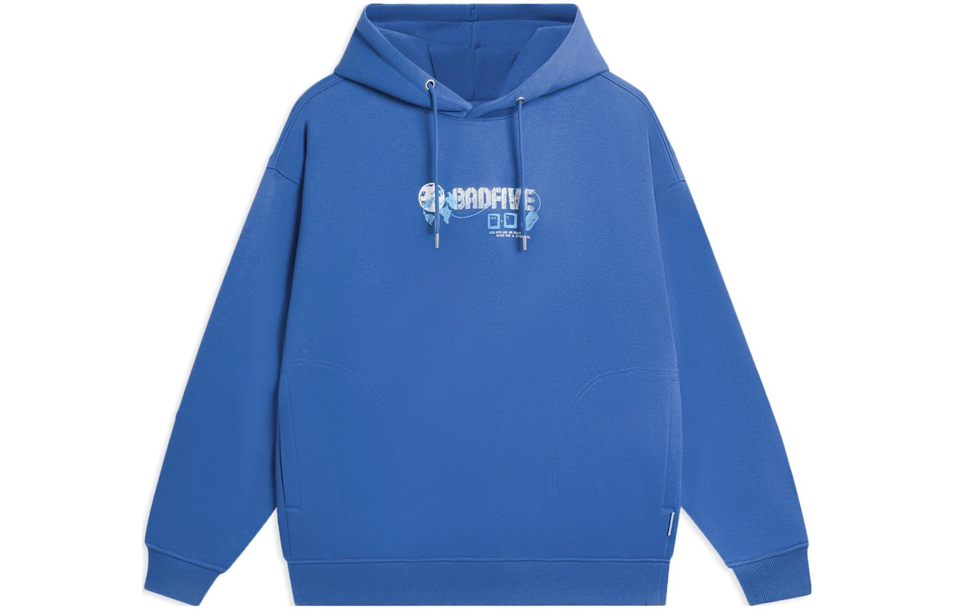 Li-Ning Random Walk Unisex Blue Letter Print Pullover Hoodie AWDSC09-1