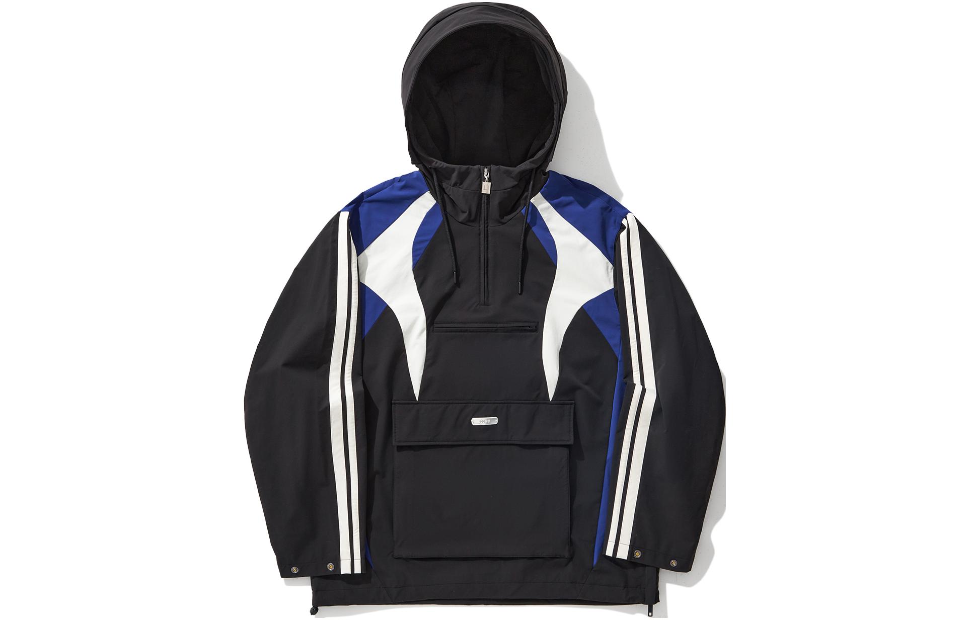 Li-Ning Reburn Series Striped Patchwork Hooded Windbreaker Black Unisex. AFDU273-1