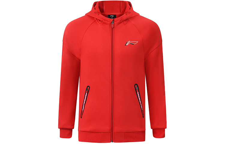 Li-Ning Red Badminton Series Logo Print Fleece Zipper Hoodie AWDSA03-3