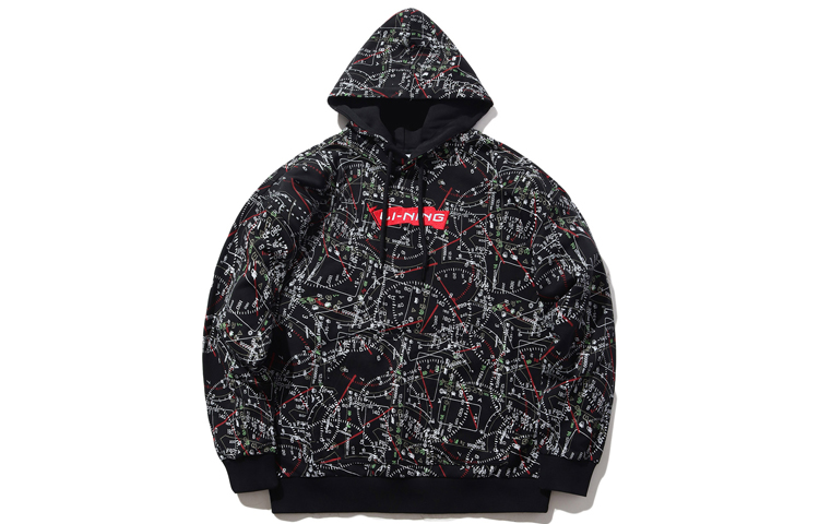 Li-Ning Red Flag Casual Pullover Hoodie Black AWDPB09-3