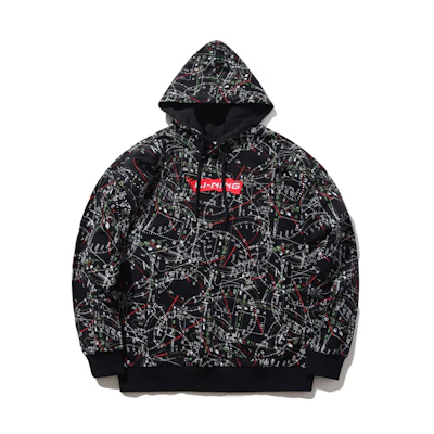 Li-Ning Red Flag Casual Pullover Hoodie Black AWDPB09-3