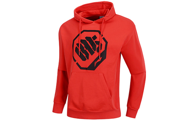 Li-Ning Red Graphic Drawstring Pullover Hoodie AWDP061-3