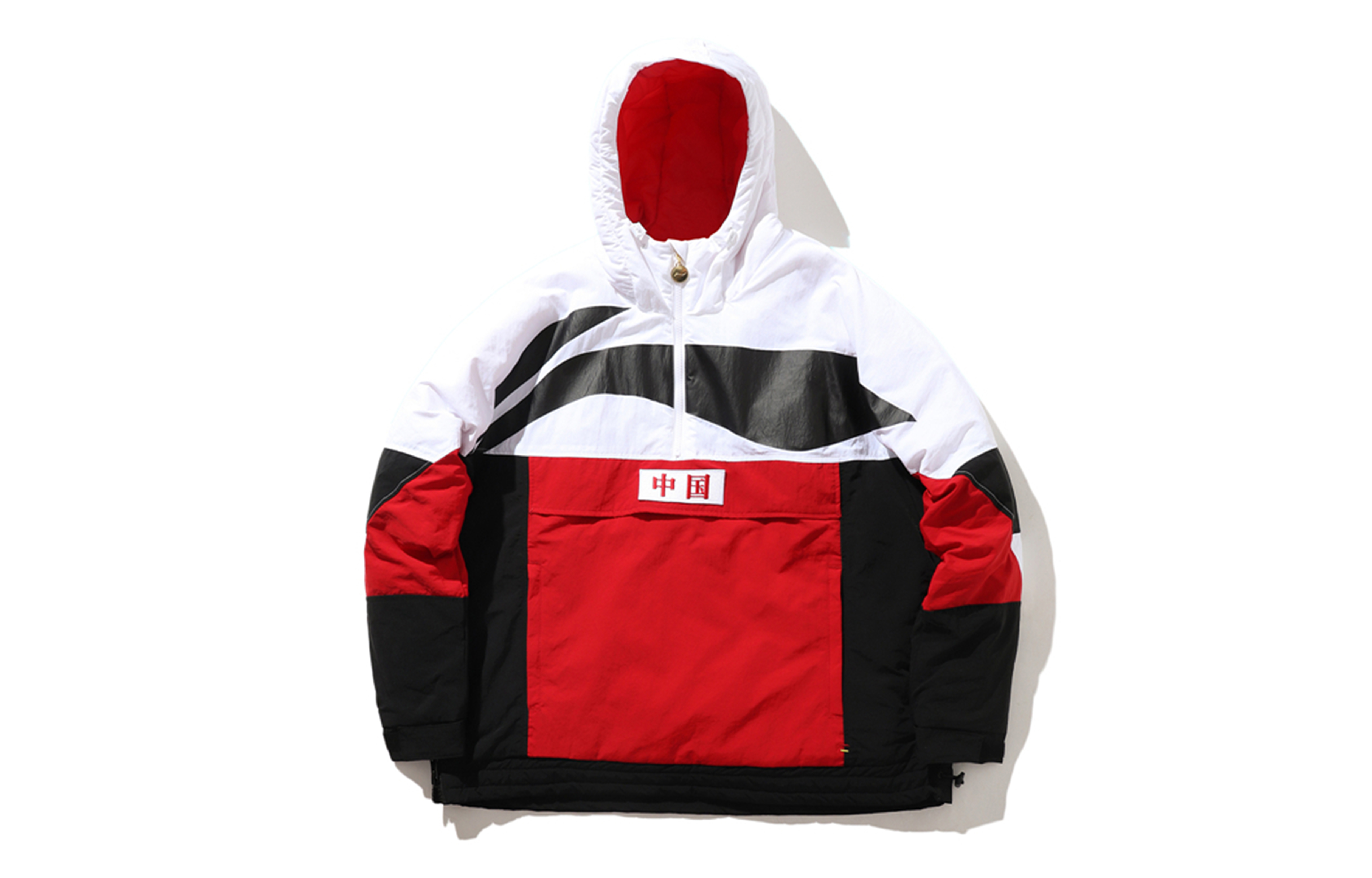 Li-Ning Red Half-Zip Hoodie Jacket with Large Logo and Colorblock Design AJMP017-1
