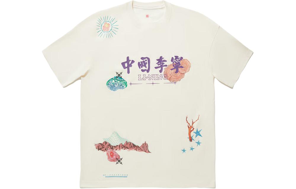 Li-Ning Relighting Series  Graphic Tee - Off-White, Breathable Casual Top AHSU263-2