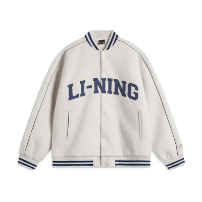 Li-Ning Retro Baseball Cardigan Unisex Grey Casual Sweatshirt AWDUF67-3
