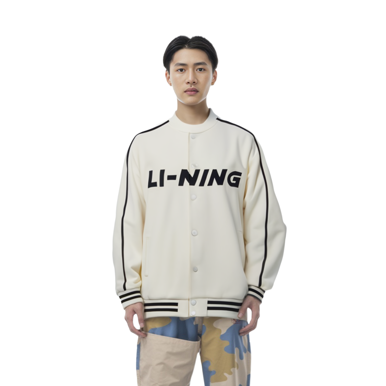 Shop Li-Ning Retro Colorblock Logo Baseball Jacket Unisex Off-White Fall Collection AWDT545-1