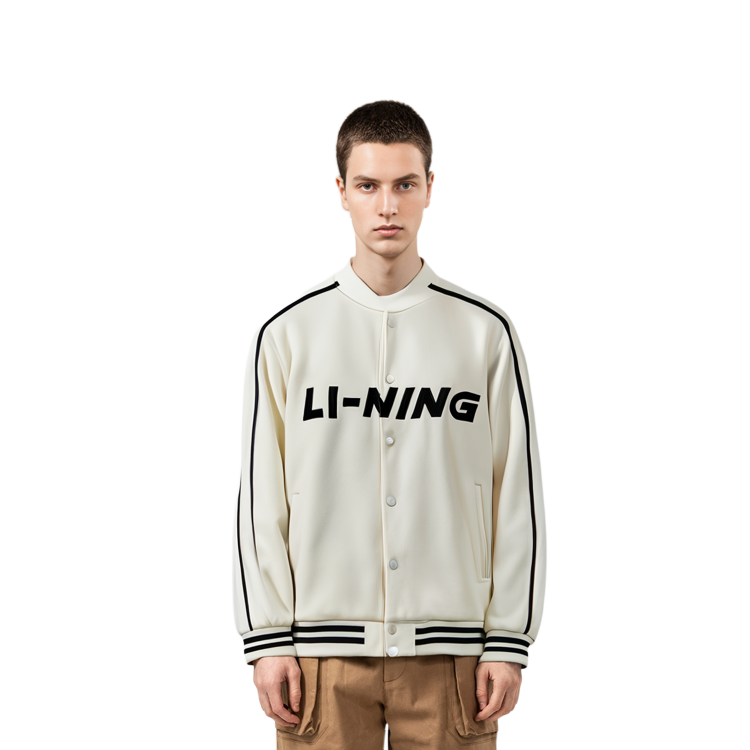 Details for Li-Ning Retro Colorblock Logo Baseball Jacket Unisex Off-White Fall Collection AWDT545-1