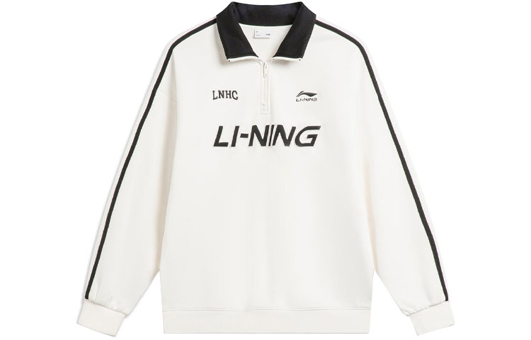 Li-Ning Retro Embroidered Logo Pullover Fleece Sweatshirt Off-White Unisex AWDU919-1