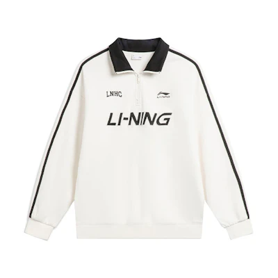 Li-Ning Retro Embroidered Logo Pullover Fleece Sweatshirt Off-White Unisex AWDU919-1