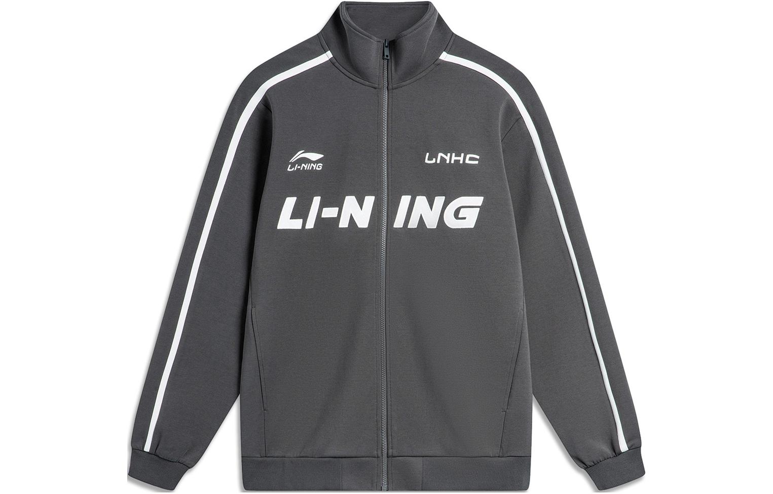 Li-Ning Retro Letter Print Loose Fit Jacket Obsidian Gray AWDU775-6