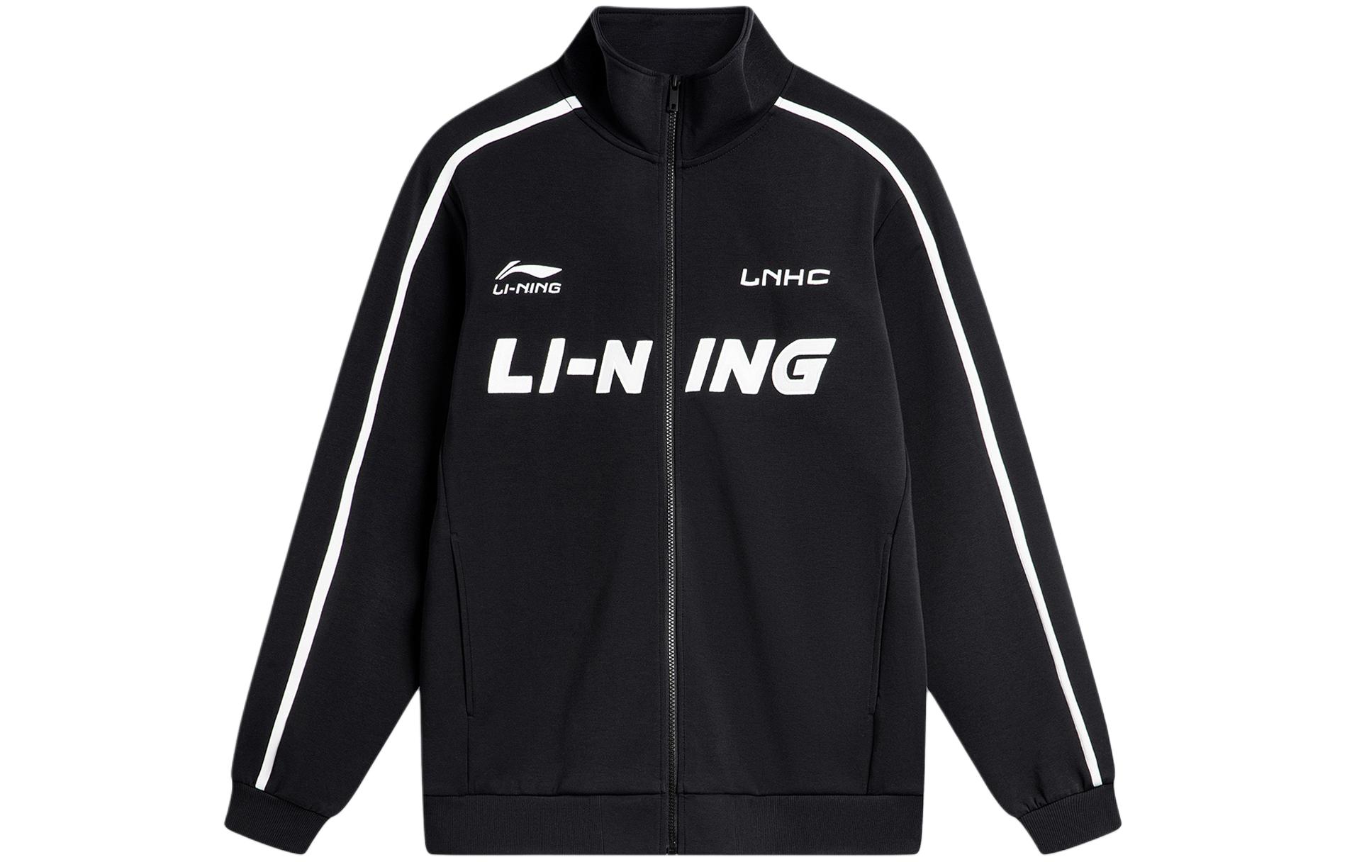 Li-Ning Retro Letter Print Loose Fit Stand Collar Jacket Black Fashion AWDU775-2