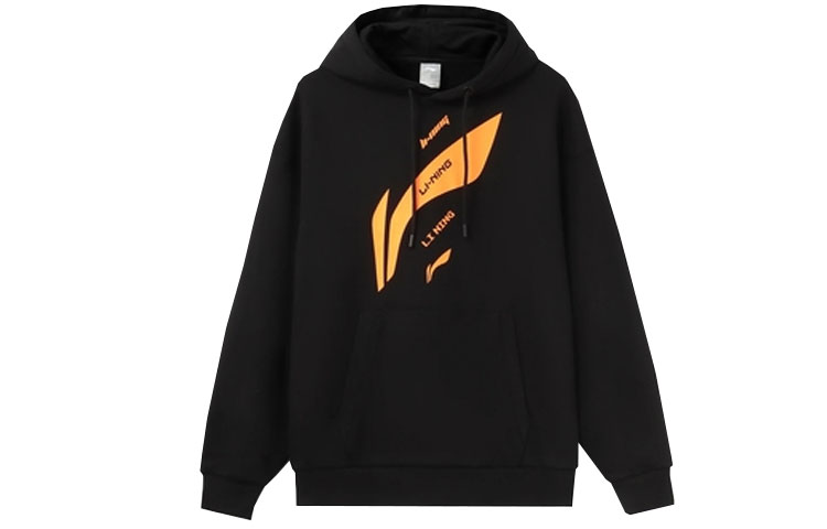 Li-Ning Retro Logo Print Loose Fit Fleece Hoodie Black Unisex Training Series AWDRD36-6