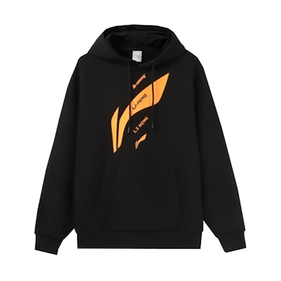 Li-Ning Retro Logo Print Loose Fit Fleece Hoodie Black Unisex Training Series AWDRD36-6