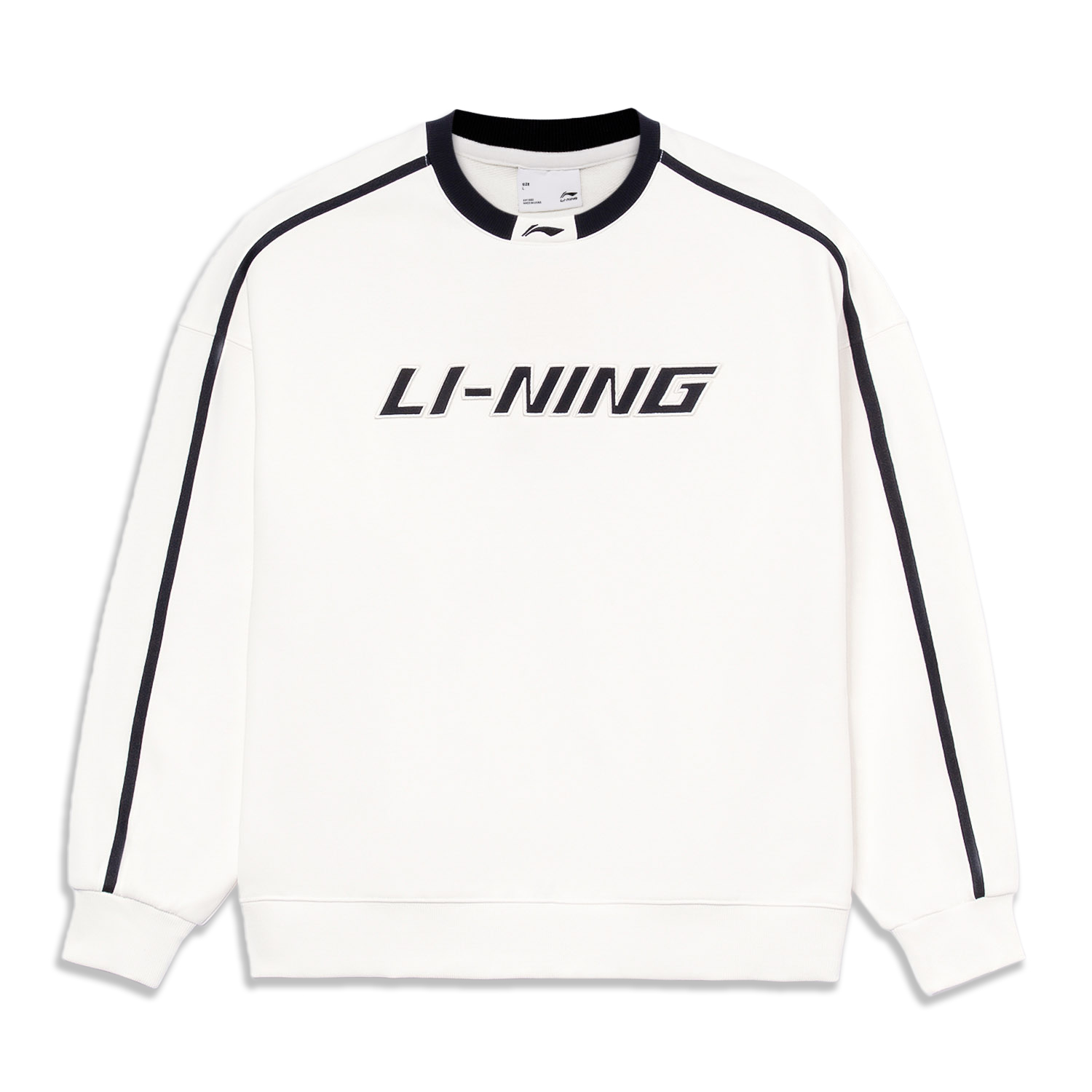 Li-Ning Retro Logo Print Pullover Sweatshirt Off-White Unisex Early Autumn Style AWDU917-2