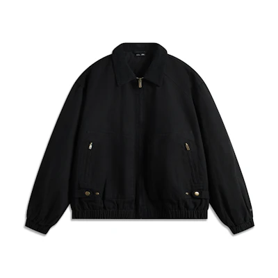 Li-Ning Retro Unisex Black Zip-Up Polo Collar Jacket for Casual Sports Fashion AJDU321-2