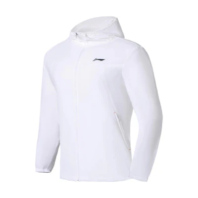 Li-Ning Running Series Logo Packable White Hooded Windbreaker Jacket - Men AFDS365-1