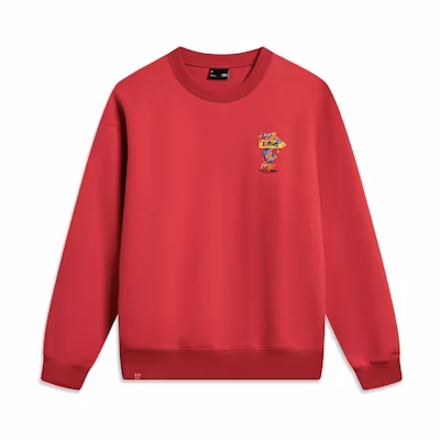 Li-Ning Samba Red Embroidered Crewneck Pullover Sweatshirt Casual Series AWDU051-5