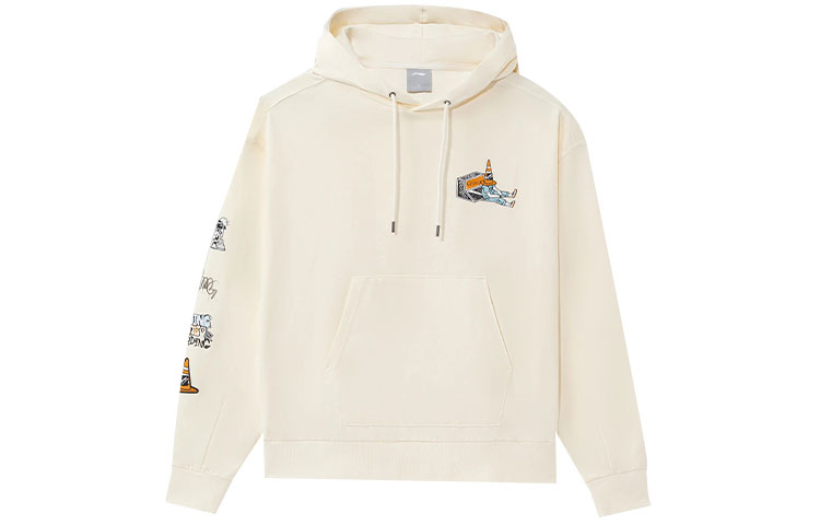 Li-Ning Skateboard Series Graphic Print Loose Hoodie Men’s Off-White AWDS177-3