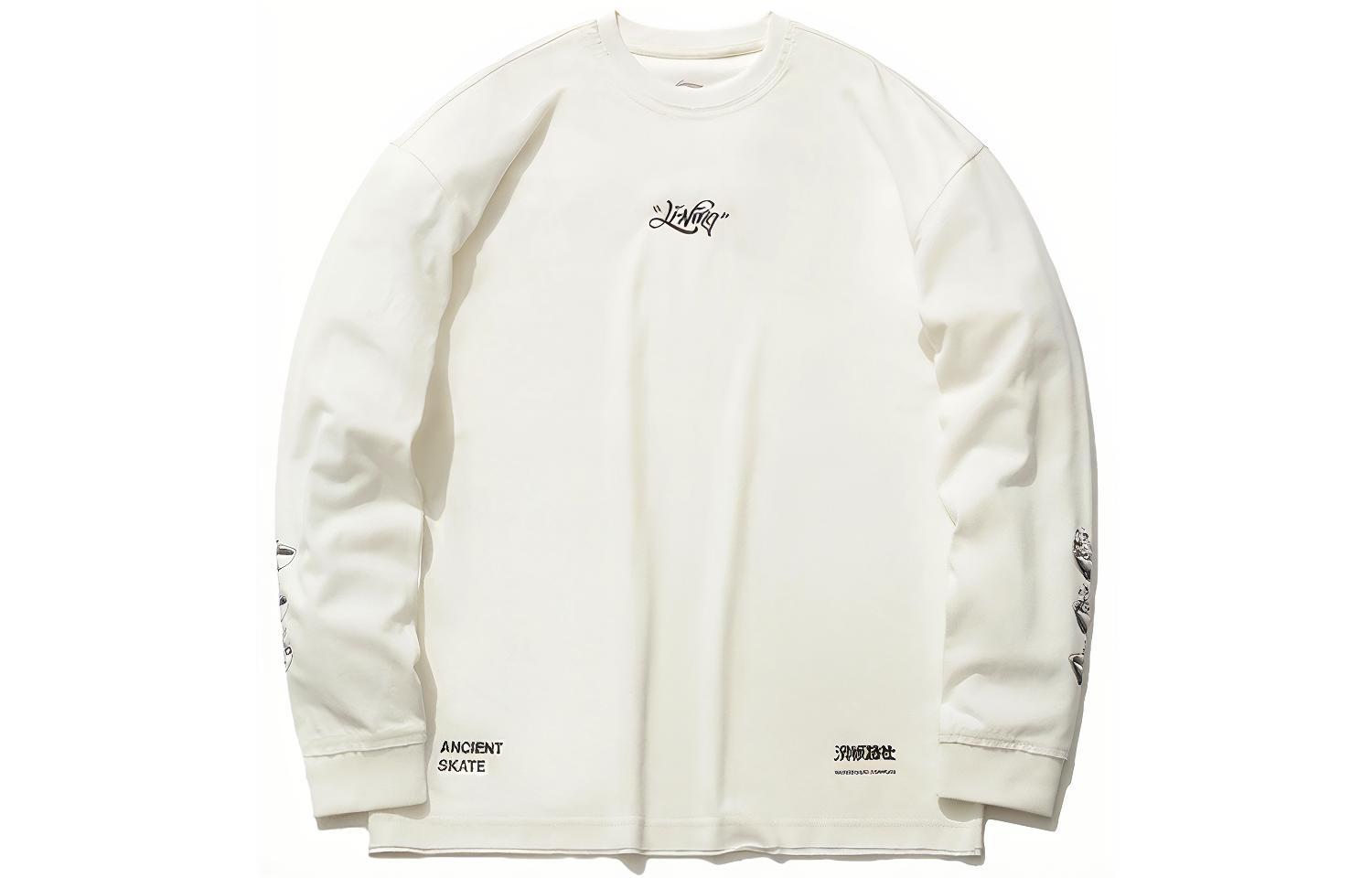 Li-Ning Skateboard Series Printed Casual Hoodie Champagne White AHSR033-5