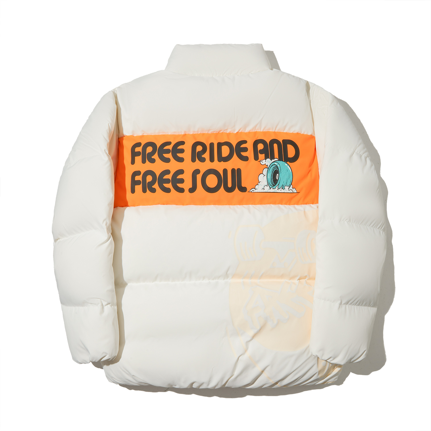 Lookbook Li-Ning Skateboarding Letter Print Loose Fit Short Down Jacket Cream/Orange Unisex AYMU587-1