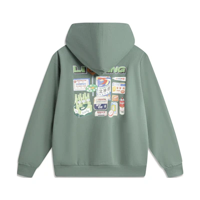 Li-Ning Skateboarding Letter Print Oversized Hoodie Unisex Qianshan Green AWDU133-5