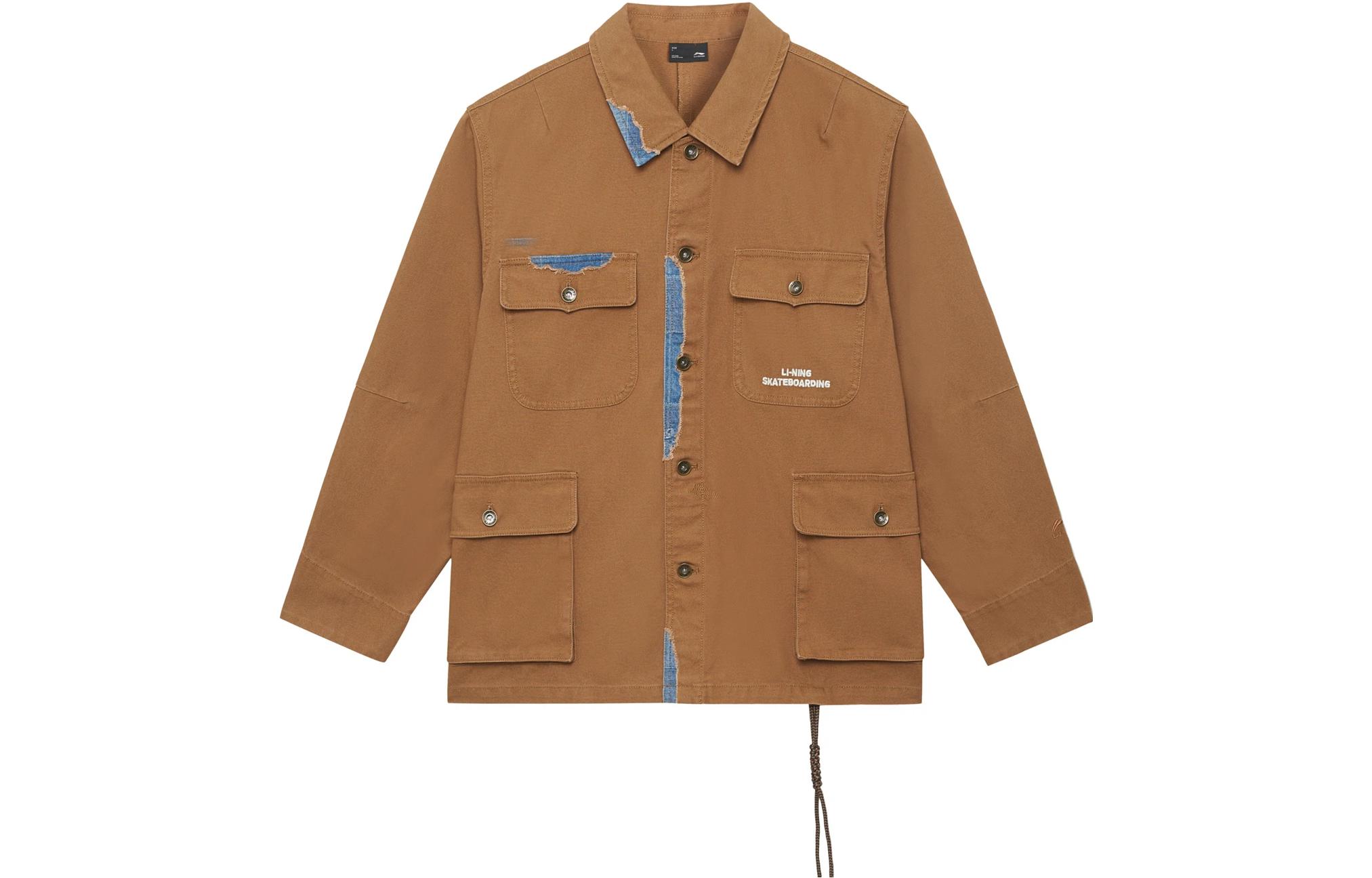 Li-Ning Skateboarding Logo Embroidered Multi-Pocket Loose Jacket Brown AFDS815-1