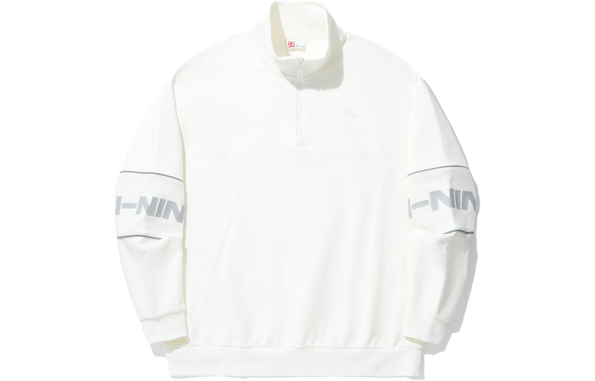 Li-Ning Skateboarding Reflective Logo Pullover Crewneck Sweatshirt Off-White Unisex AWDU323-2