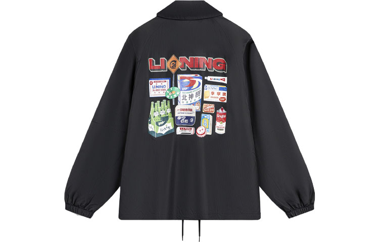 Li-Ning Skateboarding Series Black Fleece Jacket with Letter Print Design AFDU091-1
