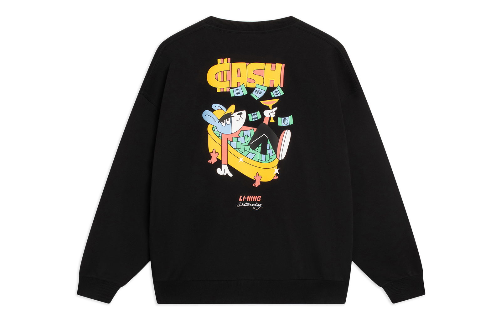Li-Ning Skateboarding Series Cartoon Graphic Pullover Hoodie Unisex Black AWDT163-3