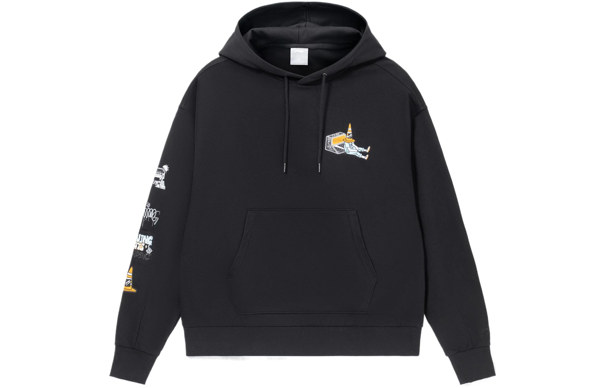 Li-Ning Skateboarding Series Graphic Print Loose Fit Hoodie Black AWDS177-4