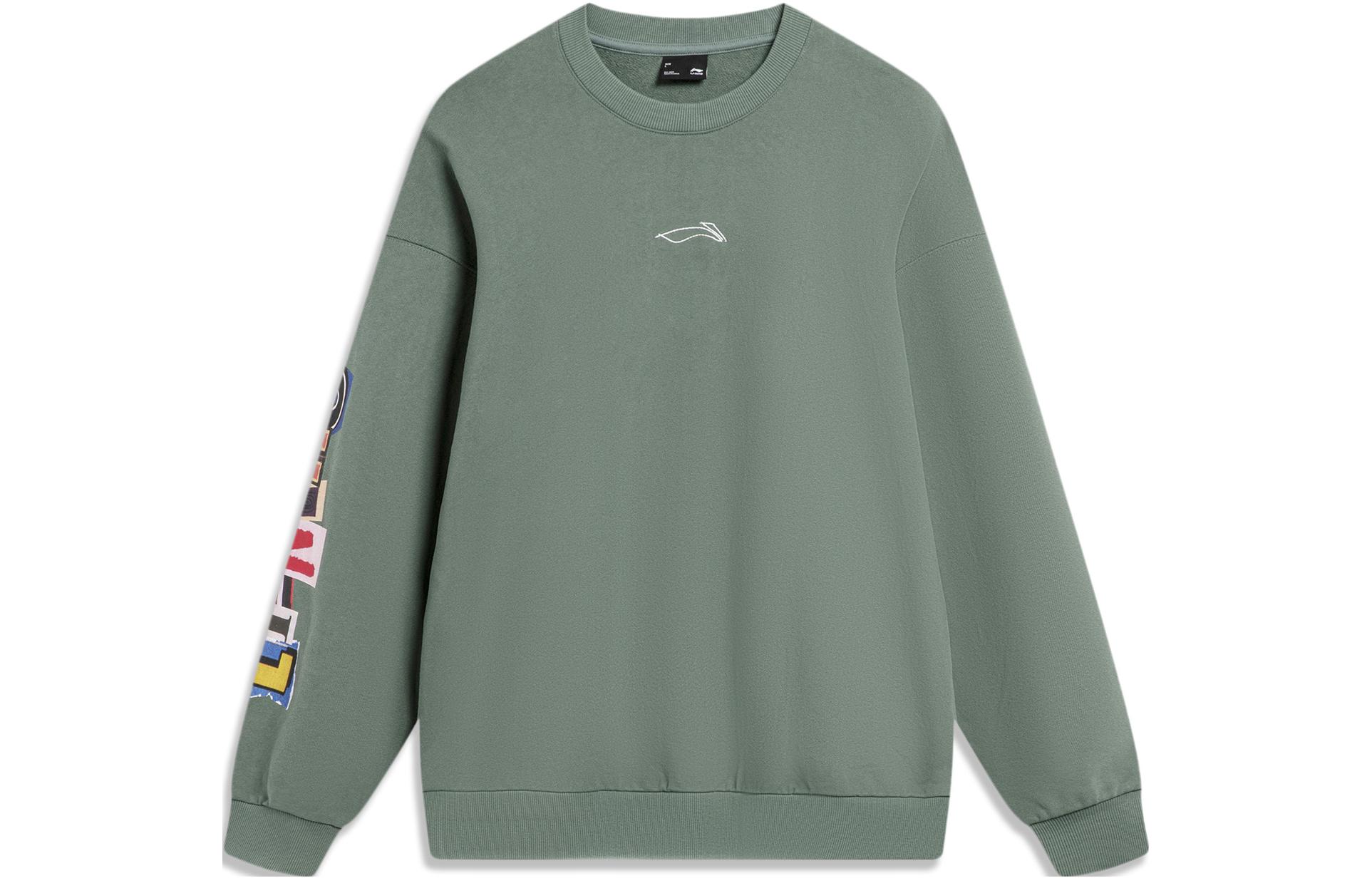 Li-Ning Skateboarding Series Logo Graphic Crewneck Sweatshirt - Qianshan Green AWDU137-5