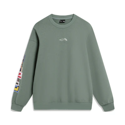 Li-Ning Skateboarding Series Logo Graphic Crewneck Sweatshirt - Qianshan Green AWDU137-5